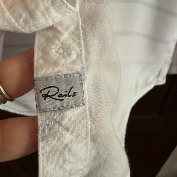 RAILS | Rocsi Rainbow Pastel Stripe White Button Down Shirt | Small - Picture 3 of 5